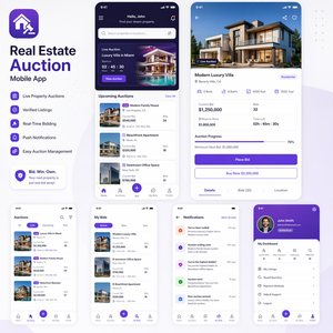 Développement d'applications mobiles pour ventes aux enchères immobilières, enchères en direct, listes de propriétés, notifications en temps réel, gestion des acheteurs et des vendeurs, stock - Product Image 1