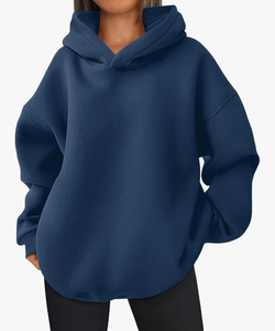 Unisex Oversized Hooded Sweatshirt Solid Pink Fleece Knitted Regular Fit Autumn Wear - Product Image 3