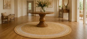 Tapis rond en jute tissé à la main, beige naturel, blanc, style bohème, tapis rustique pour chambre à coucher, fibre naturelle, taille personnalisée, tapis de sol - Product Image 4