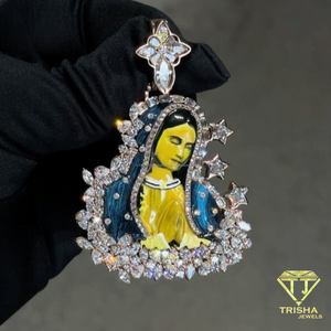 จี้รูปผู้หญิงสวมเครื่องประดับแบบ Iced Out ลายดอกไม้รูปดาว ประดับเพชรโมอิสซาไนต์ เงินแท้ 925 สไตล์ฮิปฮอป - Product Image 1