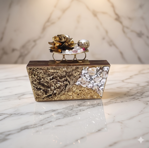 Natural Crafts Ladies Party Handbag Summer Style Metal MOP Stone Work <b>Embroidery</b> Pearl Embellishment Chain Shoulder for Spring - Product Image 1