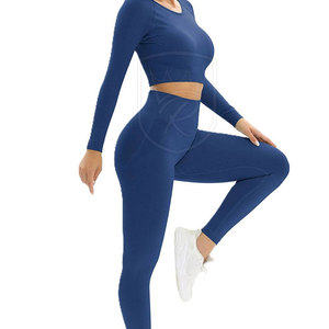 Ensemble de vêtements côtelés deux pièces confortables pour femmes, couleur unie, manches longues, longueur intégrale, séchage rapide, respirant, écologique, vêtements décontractés - Product Image 6