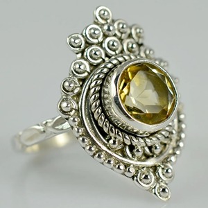 Citrine 925 Sterling <b>Silver</b> Boho <b>Statement</b> Promise <b>Ring</b> for Women Yellow Gemstone Round Jewelry November Birthstone - Product Image 3