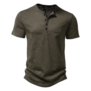 T-shirt en tricot à col en V pour homme, manches courtes, couleur unie, coupe ajustée, style décontracté, beige, blanc, rouge, noir, vert olive - Product Image 3