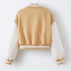 Vestes de sport en chenille pour filles avec logo personnalisé, vestes d'hiver chaudes et épaisses avec manches en cuir véritable, broderie et patch - Product Image 3