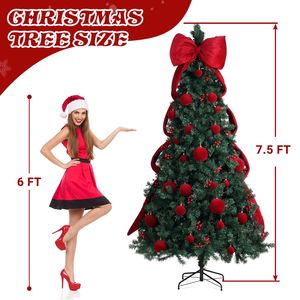 Albero di Natale Artificiale Grande 2,3 m Fai-da-te con 300 Luci LED Bianche Calde, Albero di Pino Pieghevole con Gigantesca Fiocco e Palline Rosse - Product Image 2