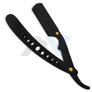 Rasoir de Barbier Professionnel Classique en Acier Inoxydable à Lame Droite, Shavette de Salon avec Verrouillage à Pivot, Noir Mat Signature pour le Rasage - Product Image 1