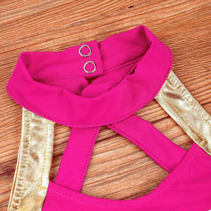 Robe de pom-pom girl rose avec bordure dorée pour filles, avec impression de logo personnalisé par transfert thermique, matière polyester respirante - Product Image 5