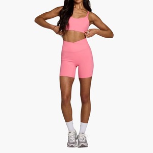 Conjunto Deportivo de 2 Piezas para Mujer, Color Sólido, Shorts de Cintura Alta y Sujetador Deportivo Cruzado, Ropa Deportiva para Gimnasio y Yoga - Product Image 2