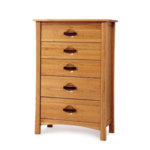 Craftsman Solid Teak <b>Wood</b> 5-Drawer Tall <b>Chest</b> Dresser with Sculpted Recessed Pulls - Product Image 1