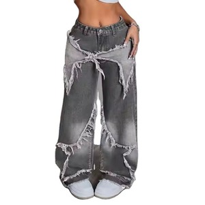 Mid Waist Wide Leg Loose Fit Solid Woven Denim Pants for Women Winter Snow Wash Silk Screen Printed Quick Dry Casual Comfortable - Product Image 2