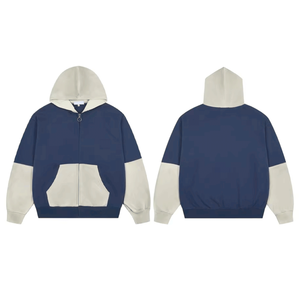 เสื้อฮู้ดซิปสีบล็อกแบบกำหนดเอง ผ้าฝ้ายฟลีซทรงโอเวอร์ไซส์ สตรีทแวร์ คุณภาพพรีเมียม เสื้อฮู้ดซิปแบบยูนิเซ็กส์ - Product Image 4