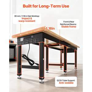 Banc de travail en bois de chêne réglable de 72 x 24 pouces, capacité de 5000 livres, table de travail en bois massif robuste pour garage, atelier, bureau à domicile - Product Image 3