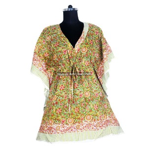 African Women Evening Gown Ethnic Dresses Women Short Kaftan Dresses KFCS066 Best Hand Block Print Manufacturing Women's Dress - Product Image 2