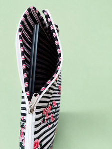 Floral Striped Fashion Women Tote <b>Bag</b> Zipper Shoulder Handbag Soft <b>Fabric</b> Multi-functional Shopping <b>Bag</b> for Daily Use - Product Image 5