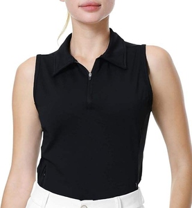 Camiseta de Golf para Mujer, de Polialgodón, con Cierre de Cremallera, Manga Larga, Sin Mangas, Cuello en V - Product Image 3