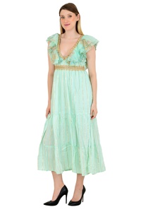 Elegante vestido veraniego para mujer, moda de verano para cóctel y apariencia informal, vestido de rayón dorado a rayas, trabajo de talla grande, Fiesta en la playa, ropa de boda - Product Image 3