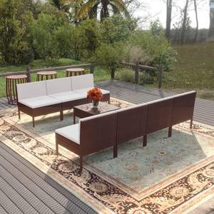 Conjunto de Muebles de Jardín de Ratán para 6 Personas, Color Blanco Crema y Marrón, Resistente a la Intemperie, Diseño Contemporáneo, Desplegable - Product Image 3
