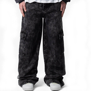<b>Men</b> Straight Oversized Boot Cut Wide Leg Vintage Raw Denim Pants Baggy <b>Jeans</b> Loose Fit Streetwear Trousers Custom Logo - Product Image 4