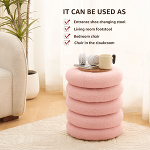 Modern Round Sherpa Footstool Teddy Vanity <b>Stool</b> with Flip Top Tray Upholstered Makeup Chair for Home Decor <b>Storage</b> Ottoman - Product Image 5