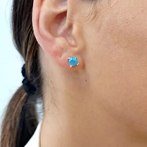 Handmade Classic Style 5-7mm Raw Turquoise <b>Stud</b> Earrings Natural Gemstone Jewelry with Gold and <b>Silver</b> Plating Women's Gift - Product Image 1