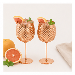 Handcrafted Pineapple Embossed Pure <b>Copper</b> Wine Goblets Set Of 2 Premium Stemmed Cocktail Glasses For Bar And Home Decoration - Product Image 4