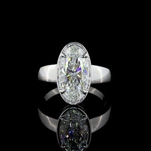 Vintage IGI Certified 3 Carat Elongated Oval <b>Diamond</b> <b>Ring</b> 18K White Gold Heavy Bezel Solitaire Claw Prong Anniversary <b>Ring</b> - Product Image 1