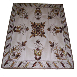 Lowellcraft Handmade Hand Zari Embroidery Square Modern Floral & Geometric <b>Table</b> <b>Cover</b> and Place Mats Polyester Tablecloth - Product Image 3