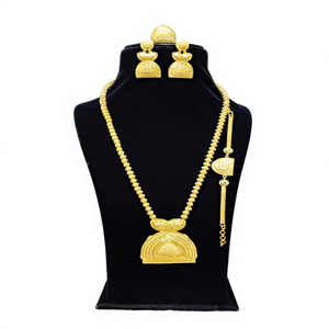 One Gram 24K Gold Plated Copper & Brass Pendant Set with <b>Rope</b> and Bokul <b>Chains</b> for Women's Wedding Engagement - Product Image 1