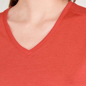 Women's V-Neck Short Sleeve T-<b>Shirt</b> Solid Color Knitted Fabric Casual Regular Fit All Seasons Orange - Product Image 3