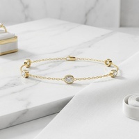 Pulsera de Oro 14K con Diamantes Cultivados en Laboratorio de Formas Mixtas 1.10CTW, Engaste de Bisel, Corte Pera Brillante EF, Múltiples Piedras y Cadena Ajustable