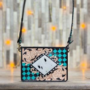 Bolso Bandolera de Cuero Genuino con Patrón de Letras, Grabado Floral, Cierre de Cremallera, Antirrobo, Impermeable, Estilo Vintage, para Uso Diario - Product Image 1