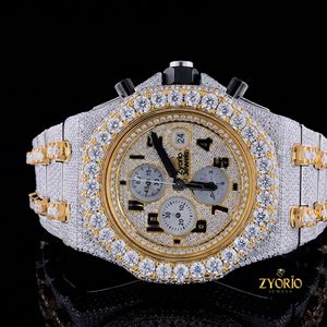 Reloj Cronógrafo de Lujo de Dos Tonos, Completamente Adornado con Moissanita VVS, Cuarzo, para Hombre, Acero Inoxidable, Estilo Hip Hop, Correa de 20 mm - Product Image 3
