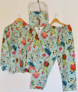 Floral Print Women Pajama <b>Set</b> Cotton Sleepwear Long Sleeve Lounge Wear for Summer - Product Image 1