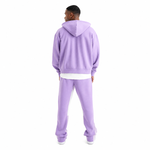 Men's Purple Hooded Tracksuit Full Length Zipper Casual Wear 100% Cotton Solid Color Breathable Autumn Outfit - Product Image 2