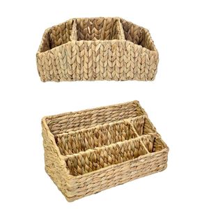 DESKTOP ORGANIZER Water Hyacinth Basket Magazine <b>File</b> Rack Letter Sorter Tray Office Wicker Holder - Product Image 4