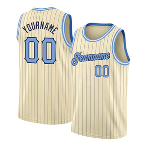 Maillots de basket-ball sur mesure MRI avec nom d'équipe 00, débardeur en maille rayé bleu crème, unisexe, adulte, respirant - Product Image 1