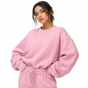 High Quality Streetwear Women's Loose Fit <b>Jogger</b> Suit Polyester Panel Crewneck <b>Matching</b> <b>Sets</b> Casual Pullover Wholesale Tracksuit - Product Image 2