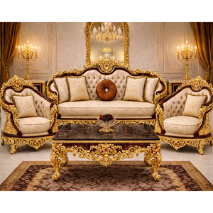 Designer Hand Carved Modern Living Room <b>Sofa</b> Set Latest <b>Gold</b> Finish Living Room Furniture Exclusive 7 Seater <b>Sofa</b> Set - Product Image 6