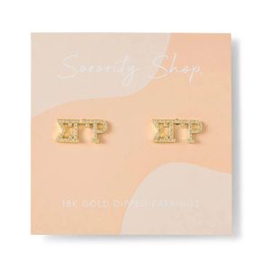 Pendientes con Piedras Sigma Gamma Rho para Mujer, Joyería de Moda Inspirada en la Hermandad Griega, Elegantes Pendientes de Botón para Damas, Regalos - Product Image 1