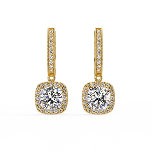 Pendientes de Oro Puro de 14K Personalizados con Halo y Diamantes Cultivados en Laboratorio con Corte Cojín Certificados por IGI, Pendientes de Lujo para Novia - Product Image 1
