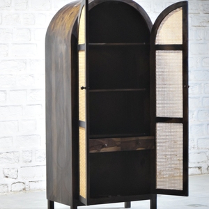 Armario de Madera y Ratán con Arco, Mueble de Almacenamiento para Dormitorio, Armario Independiente Contemporáneo - Product Image 2