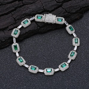 Hip hop moissanite emerald cut tennis bracelet iced green stone link bracelet luxury <b>mens</b> hip hop jewellery statement gift - Product Image 1
