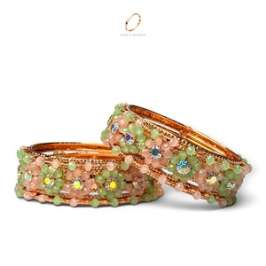 Handmade Beaded Flower Design <b>Crystal</b> Zircon Stone Bangles Rose Gold Plated <b>Bracelet</b> Collection Wedding Festive Wholesale - Product Image 2