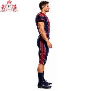 Uniforme de football américain pour hommes, bleu et rouge, design éclair, impression par sublimation, polyester respirant, taille adulte - Product Image 3