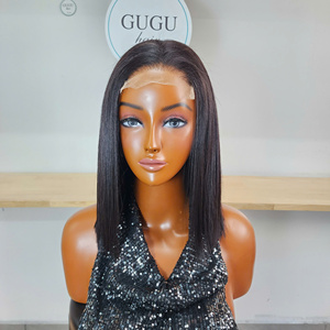 <b>Bob</b> <b>Wig</b> Non-Remy Human Hair Long Straight Glueless Lace Front <b>Wigs</b> Transparent for Lace (8-12 Inch) Reddish - Product Image 1