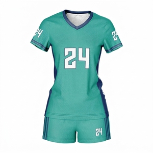 Conjunto de Uniforme de Voleibol para Mujer, Verde 24, Sublimado, Cuello en V, Manga Corta, Absorbe la Humedad, Estilo Ajustado, para Todas las Temporadas - Product Image 1