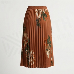 Jupe midi plissée florale pour femme, taille élastique, en mousseline, style confortable pour l'automne - Product Image 2