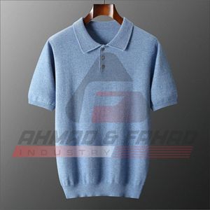 Pull en cachemire à manches courtes pour homme, col polo, tricot décontracté, couche de base à demi-manches pour l'automne - Product Image 3