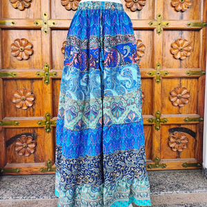 Women's Floor-Length Satin Silk Bohemian Eco-Friendly Breathable High <b>Elastic</b> Patchwork Print Multi Color ODM Summer Wear <b>Skirt</b> - Product Image 1